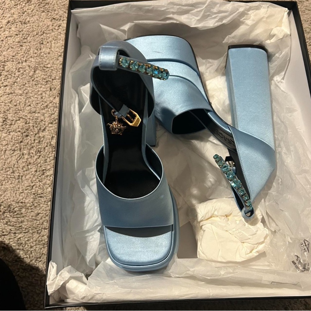 Versace Light Blue Platform Heels